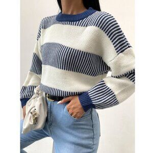 Colorblock Stripe Drop Shoulder Pullover Sweater